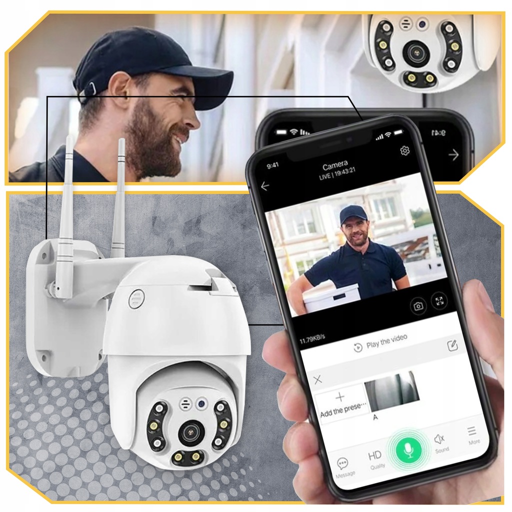 KAMERA ZEWNETRZNA WIFI OBROTOWA IP FULL HD 360 MONITORING ZOOM 4x DETEKCJA Model Q618